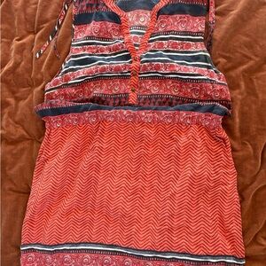Lucky Brand Coral and Navy Geometric Print Dress